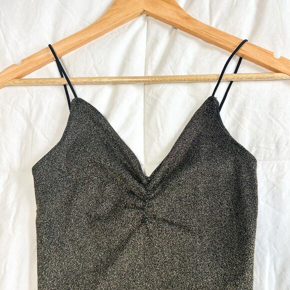 NWT By Anthropologie Seamless Ballerina Glitter Metallic Bodysuit S/M Black Gold - Picture 4 of 7